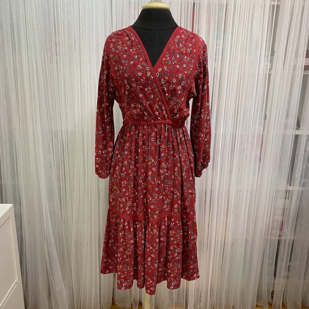 Max Studio Red Floral Wrap Maxi Dress